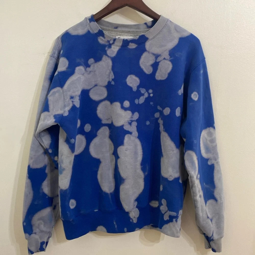 Champion Tie Dye Crew Neck Sweatshirt Medium Thrashed Grunge Holes
